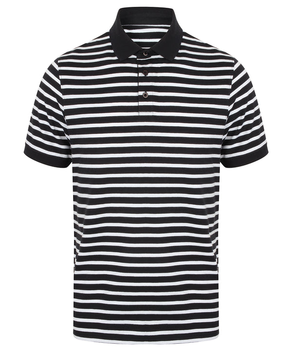 Front Row Striped Jersey Polo Shirt - Navy/White