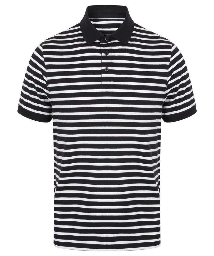 Front Row Striped Jersey Polo Shirt - Navy/White