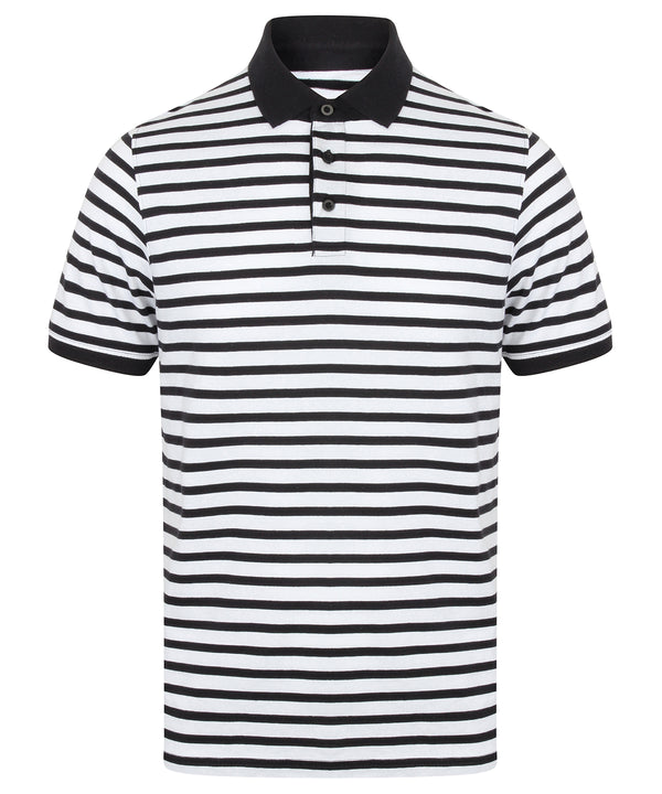 Front Row Striped Jersey Polo Shirt - White/Navy