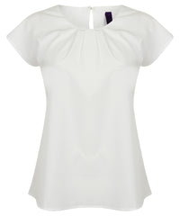 Henbury Women's Pleat Front Short Sleeve Blouse - White
