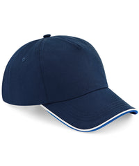 Beechfield Authentic 5-panel Cap - Piped Peak - French Navy/Bright Royal/Whte