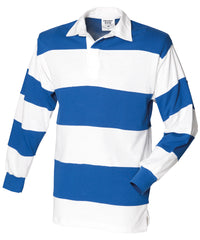 Front Row Sewn Stripe Long Sleeve Rugby Shirt - White & Royal (White collar)