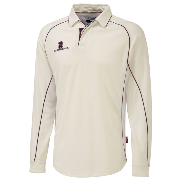 Surridge Long Sleeve Shirt - Maroon Trim