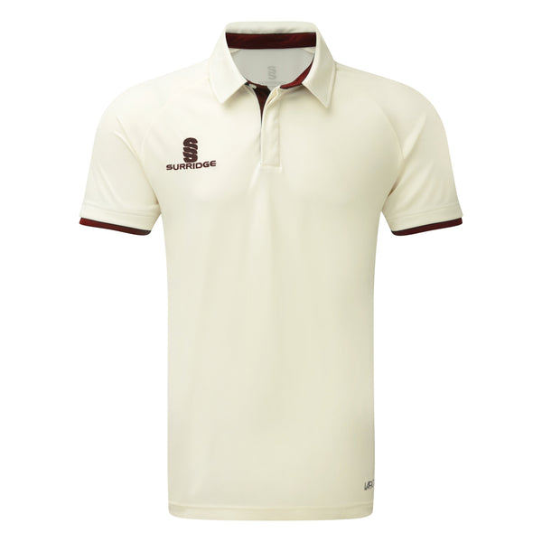 Surridge Ergo Cricket Shirt Short Sleeve (Junior) - Maroon Trim