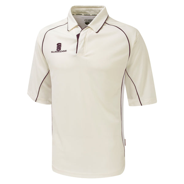 Surridge Premier Cricket Shirt - Short Sleeve Maroon
