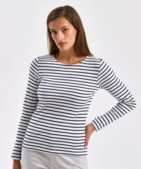 Asquith & Fox Women's Marinière Coastal Long Sleeve Tee - White/Navy