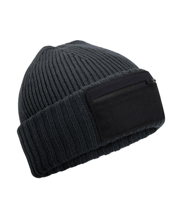 Beechfield Zip Patch Beanie - Graphite Grey/Black