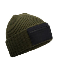 Beechfield Zip Patch Beanie - Military Green/Black