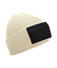 Beechfield Zip Patch Beanie - Sand/Black