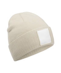 Beechfield Appliqué Patch Beanie - Oatmeal/White