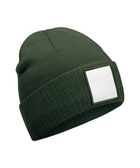 Beechfield Appliqué Patch Beanie - Olive Green/White