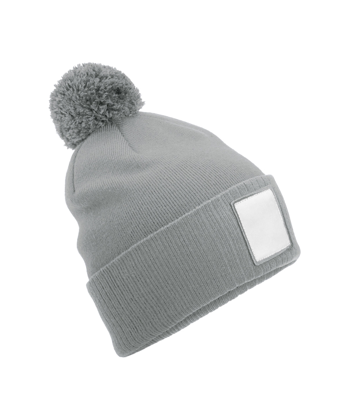 Beechfield Appliqué Patch Pom Beanie - Ash/White