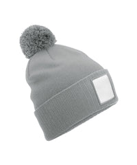 Beechfield Appliqué Patch Pom Beanie - Ash/White