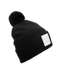 Beechfield Appliqué Patch Pom Beanie - Black/White