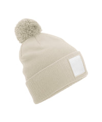 Beechfield Appliqué Patch Pom Beanie - Oatmeal/White