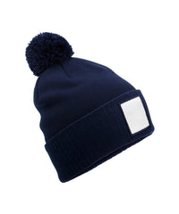 Beechfield Appliqué Patch Pom Beanie - Oxford Navy/White