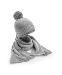 Beechfield Knitted Scarf and Beanie Gift Set - Light Grey Fleck