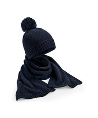 Beechfield Knitted Scarf and Beanie Gift Set - Navy Fleck