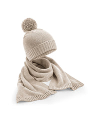 Beechfield Knitted Scarf and Beanie Gift Set - Oatmeal Fleck