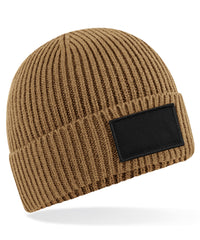 Beechfield Fashion Patch Beanie - Biscuit/Black