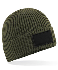 Beechfield Fashion Patch Beanie - Military Green/Black