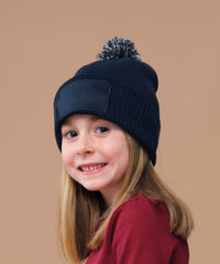 Beechfield Kids Snowstar Patch Beanie - Black/Bright Royal