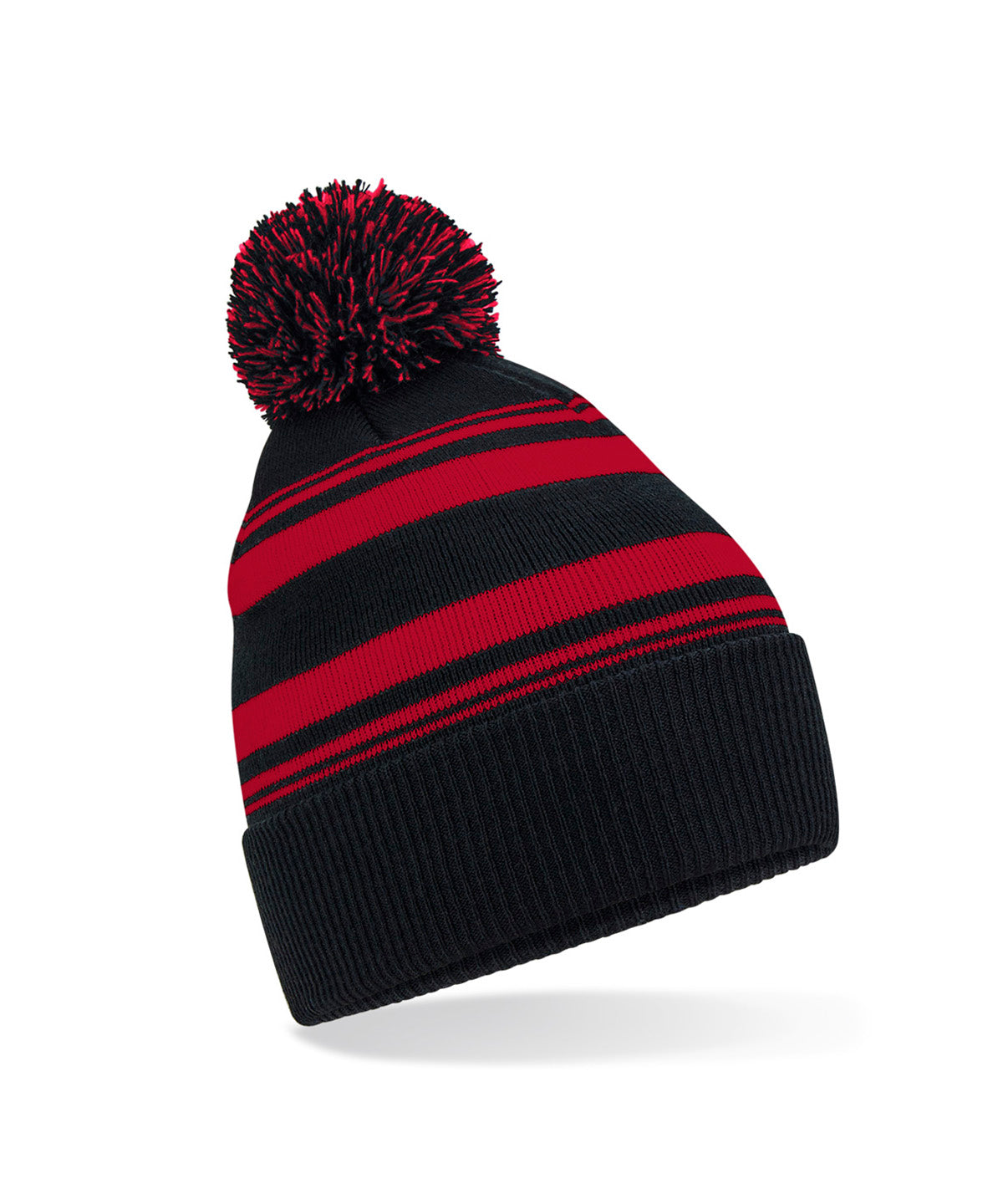 Beechfield Striped Fan Beanie - Black/Classic Red
