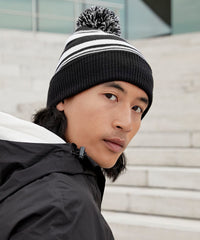 Beechfield Striped Fan Beanie - Black/Classic Red