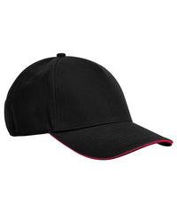 Beechfield EarthAware® Classic Organic Cotton 5-panel Cap – Sandwich Peak - Black/Classic Red