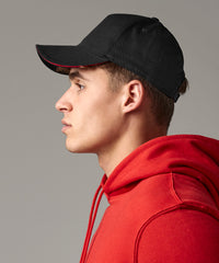 Beechfield EarthAware® Classic Organic Cotton 5-panel Cap – Sandwich Peak - Black/Classic Red