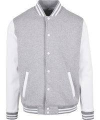 Build Your Brand Basic College Jacket - Heather Grey/White