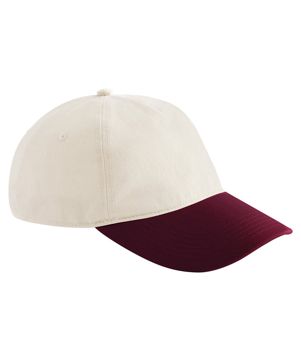 Beechfield Contrast Peak Leisure Cap - Natural/Burgundy