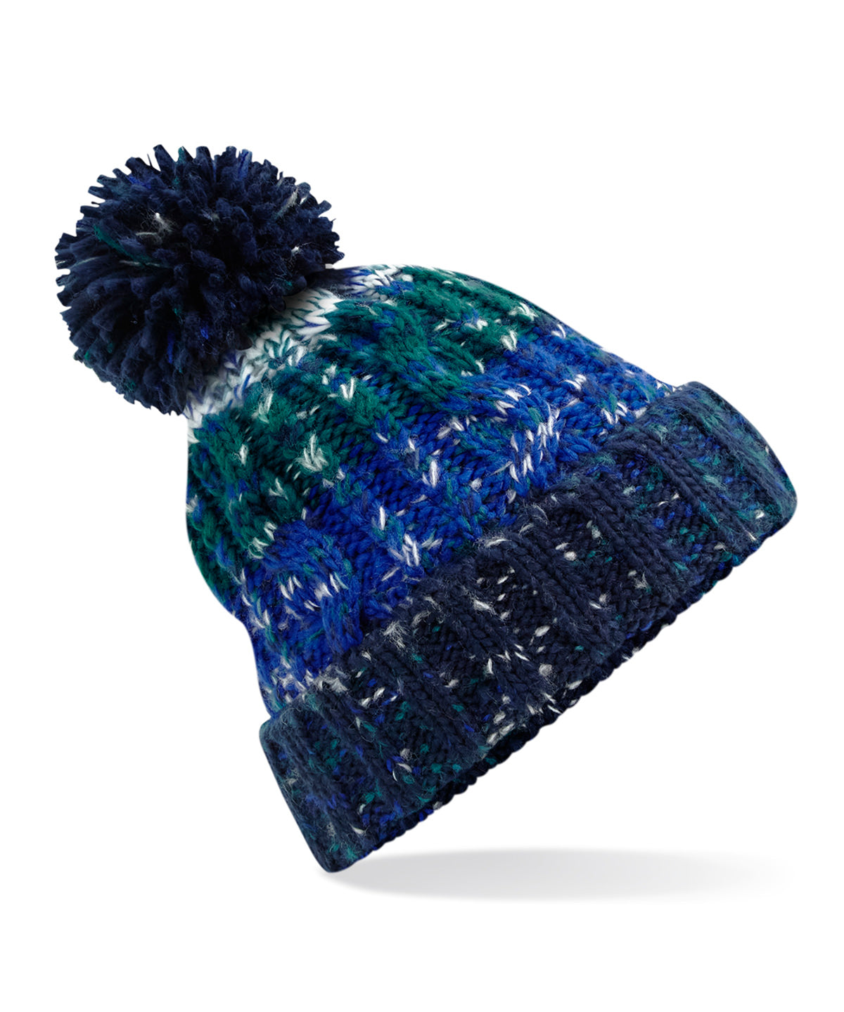 Beechfield Corkscrew Pom Pom Beanie - Alpine Blues