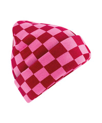 Beechfield Checkerboard Beanie - Classic Red/True Pink