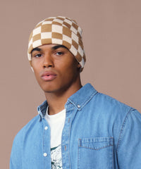 Beechfield Checkerboard Beanie - Biscuit/Almond