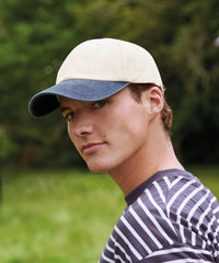 Beechfield Contrast Peak Low-profile Vintage Cap - Natural/Vintage Black