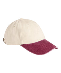 Beechfield Contrast Peak Low-profile Vintage Cap - Natural/Vintage Red