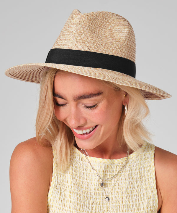 Beechfield Straw Fedora - Natural/Black