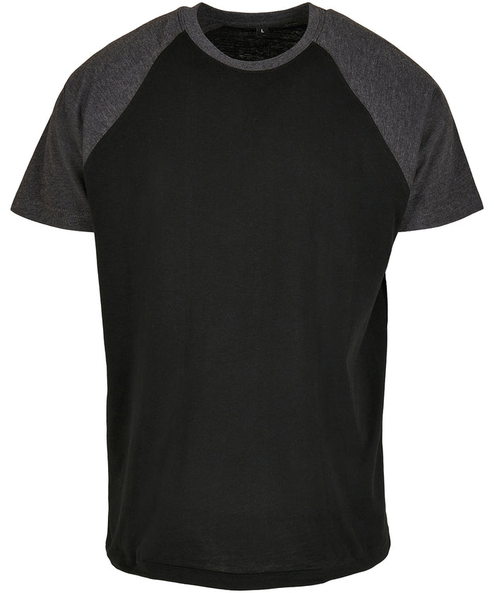 Build Your Brand Raglan Contrast Tee - Black/Charcoal*