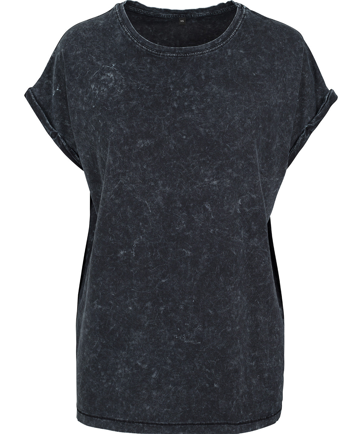 Build Your Brand Women's Acid Washed Extended Shoulder Tee - Black