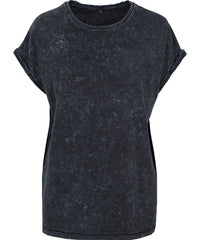 Build Your Brand Women's Acid Washed Extended Shoulder Tee - Black