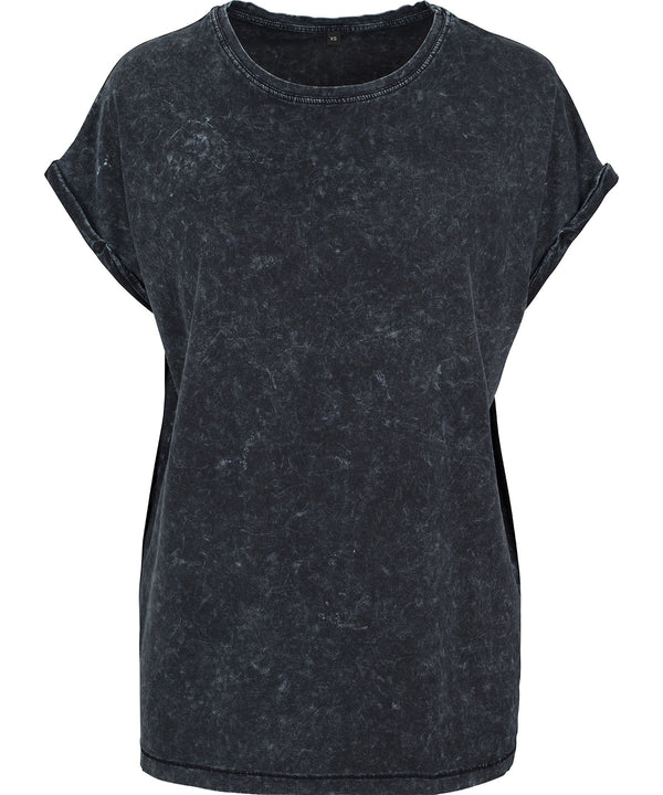 Build Your Brand Women's Acid Washed Extended Shoulder Tee - Black