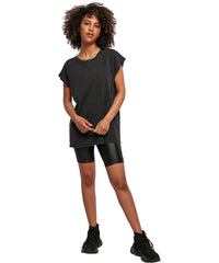 Build Your Brand Women's Acid Washed Extended Shoulder Tee - Black