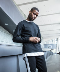 Build Your Brand Long Sleeve with Cuff Rib - Black