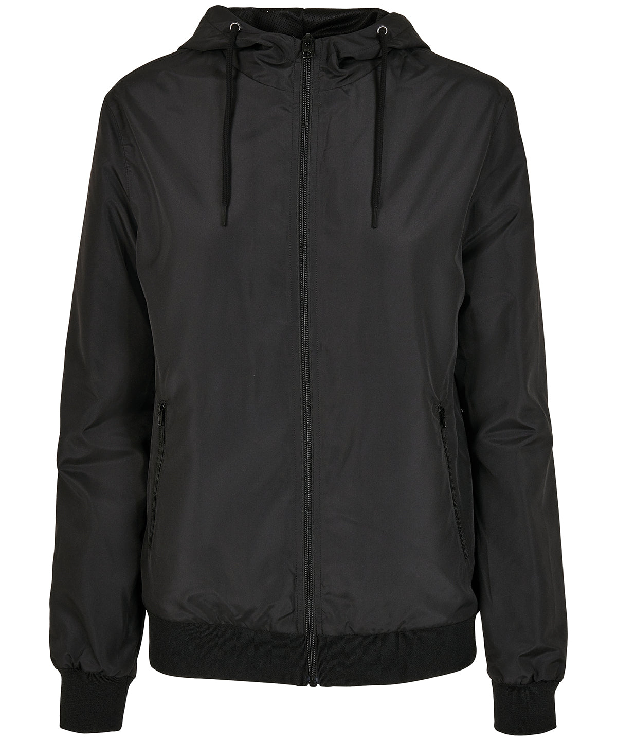 Build Your Brand Women's Recycled Windrunner - Black/Black