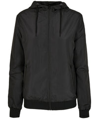 Build Your Brand Women's Recycled Windrunner - Black/Black