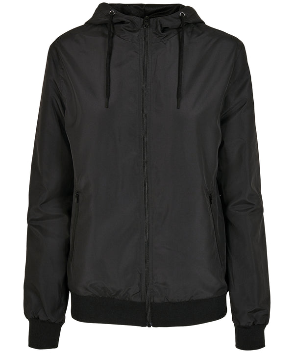 Build Your Brand Women's Recycled Windrunner - Black/Black