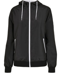 Build Your Brand Women's Recycled Windrunner - Black/White