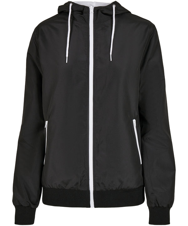 Build Your Brand Women's Recycled Windrunner - Black/White