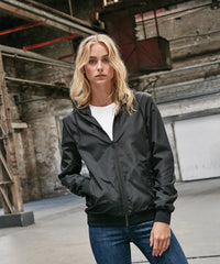 Build Your Brand Women's Recycled Windrunner - Black/Black